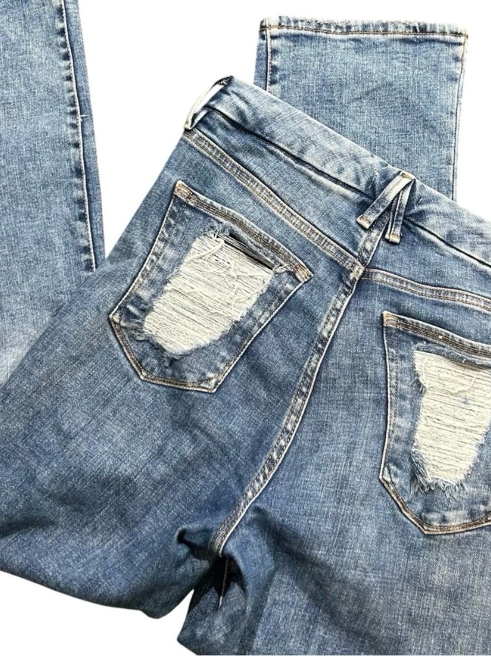 Good American Good Legs Jeans Straight Leg Distressed Pockets Women's 8